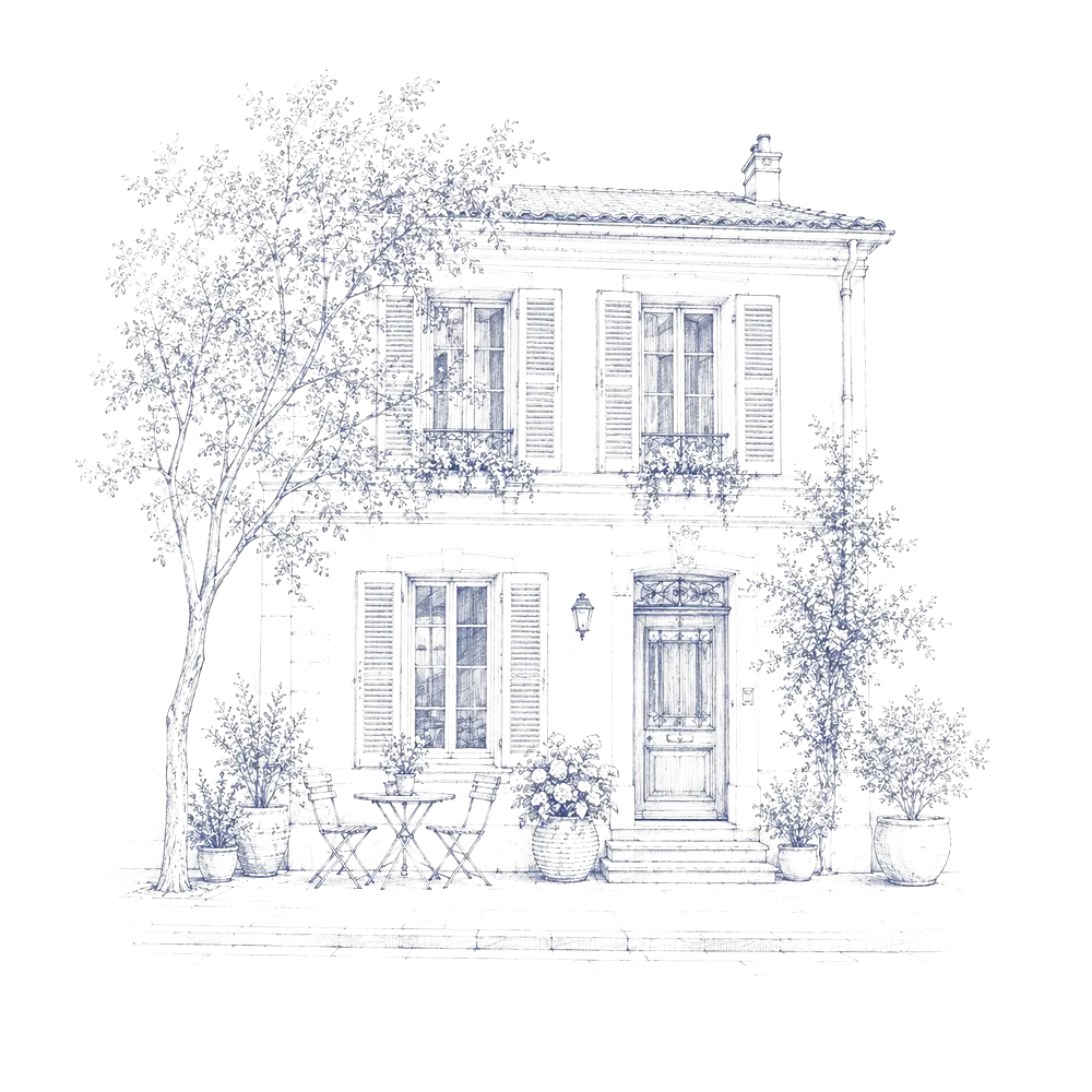 Croquis à l'encre de la façade du showroom